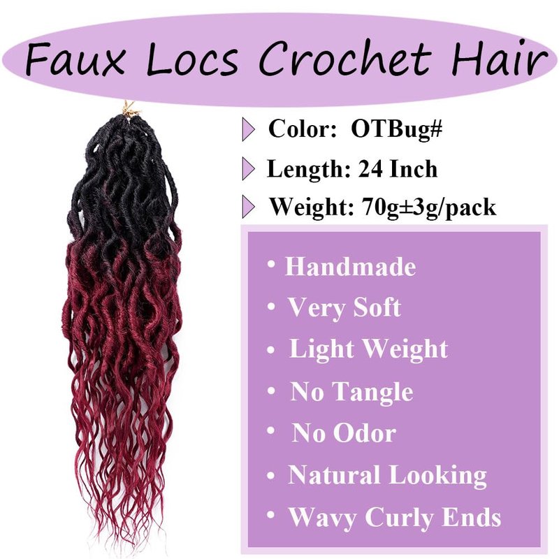 Faux Locs Crochet Hair - 24 Inch Soft Goddess Locs | 6 Packs Pre-Looped Synthetic Braids with Curly Ends