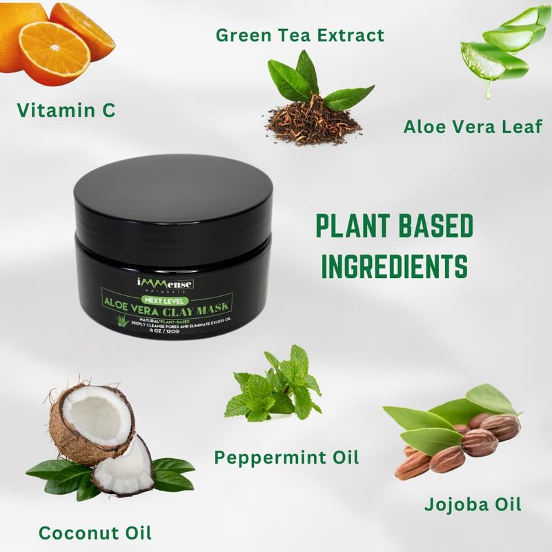 Aloe Vera Clay Mask for Face - Moisturizing Deep Pore Cleanser with Vitamin C | Eczema, Oily & Dry Skin Care