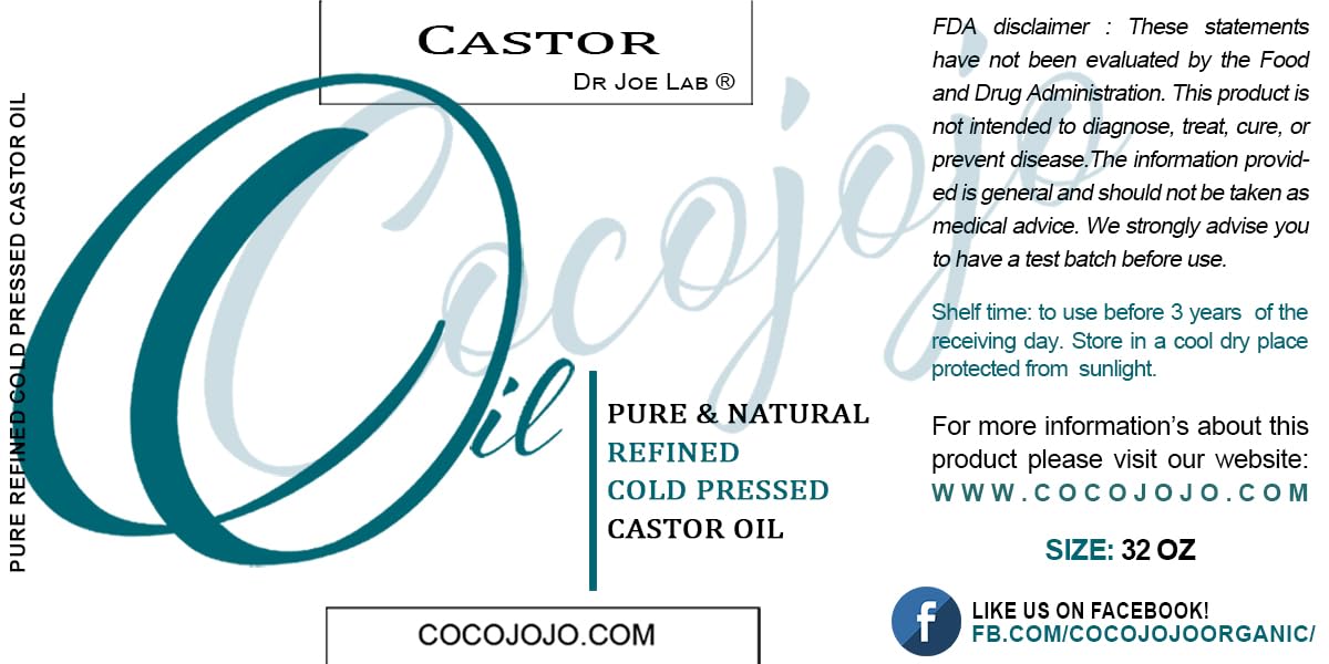 Castor Oil - Cold Pressed Unrefined Hexane-Free Moisturizer for Hair, Skin & Nails | 32 Oz