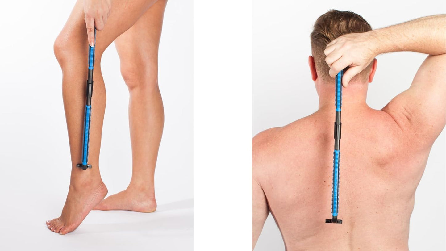 Evolve Back Hair Removal Razor - 16-Inch Foldable Handle Shaver | Wet/Dry Use, 4 Cartridges Included