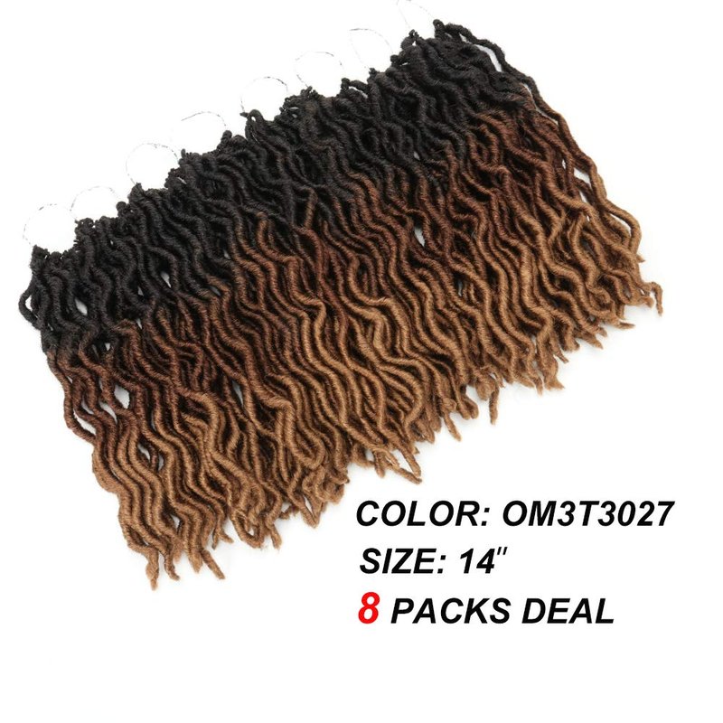 Eliza Wavy Gypsy LocsOmbre Crochet Hair 14" 8Packs/Lot Goddess Locs Synthetic Faux Locs African Roots Dreadlocs Synthetic Braiding Hair Extensions for Black Women(14",8Packs,OM3T3027)