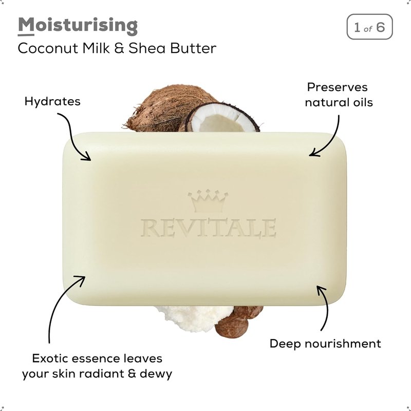 Revitalé Natural Cleansing Soap Bars Set - 6 x 100g | Daily Hand, Face & Body Wash Gift Set