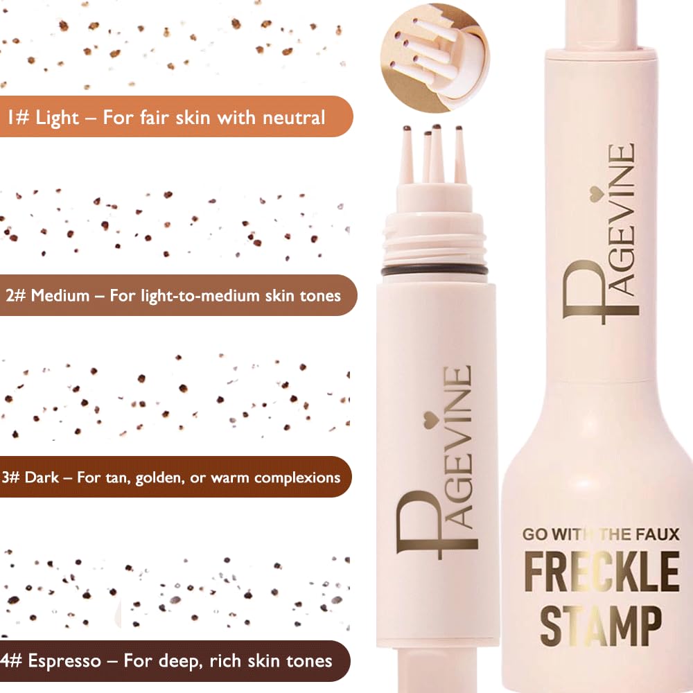 Faux Freckle Stamp Pen – Upgraded Liquid Freckle Marker with Multi-Prong Soft Tip, Air Cushion Applicator for Natural Sun-Kissed Look, Long-Lasting Freckle Makeup Tool (2# Medium)