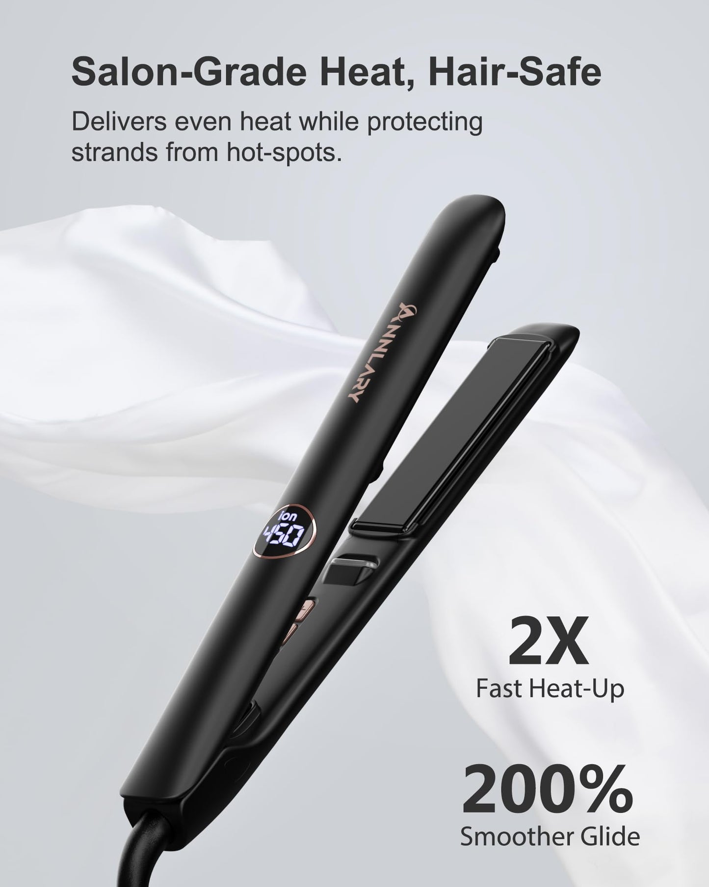 Annlary 1.75 Inches Flat Iron Hair Straightener with Heat Resistant Silicone Mat Pouch, Professional Ceramic Ionic Dual Voltage Straightener for Less Frizz, Shinier & Smoother Hair