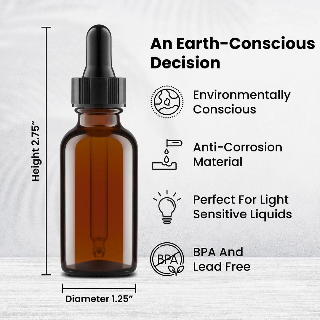 CULINAIRE Amber Glass Dropper Bottles - 1oz Essential Oil Serum & Liquid Extract | Pack of 24