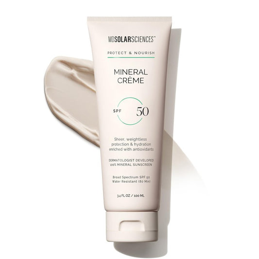 MDSolarSciences Mineral Crème Sunscreen SPF 50 | Water-Resistant Broad Spectrum UV Protection | Zinc Oxide Formula with Antioxidants | No White Cast Sheer Matte Finish | 3.4 Fl Oz