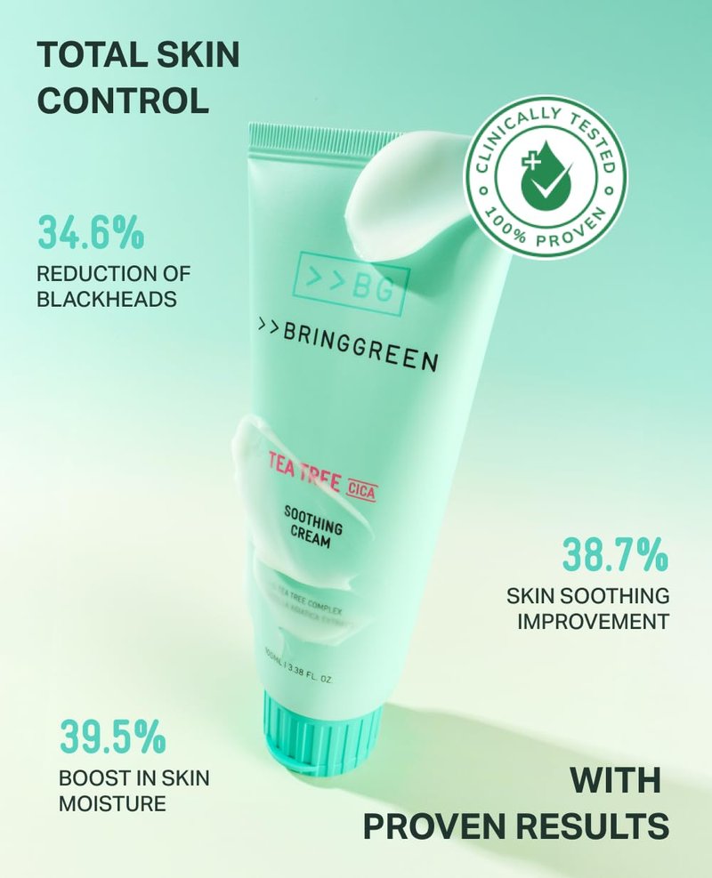 BRING GREEN Tea Tree Cica Soothing Cream Plus 100ml Korean Skin care (Pack of 2)