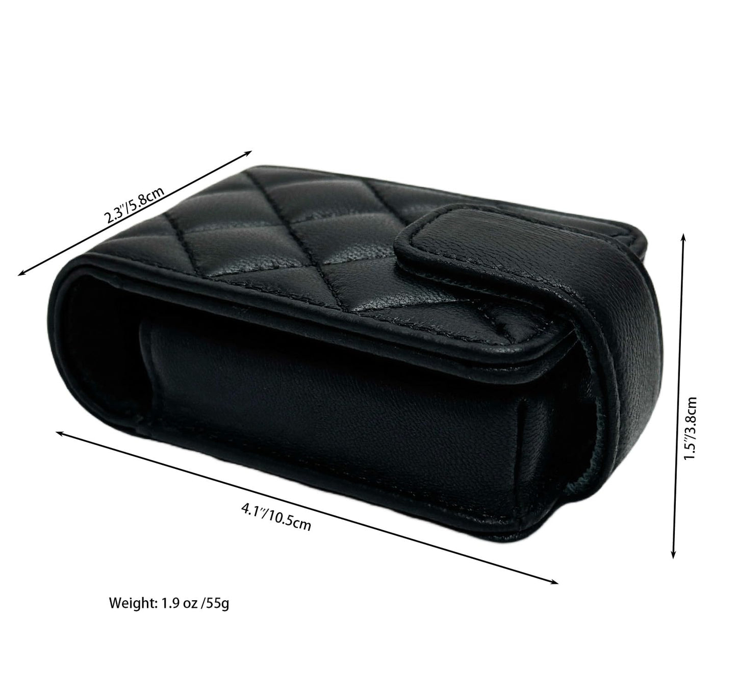 AgentMoon Portable Lipstick Pouch with a Mirror,Genuine Leather Magnetic Snap.Black Rhombus