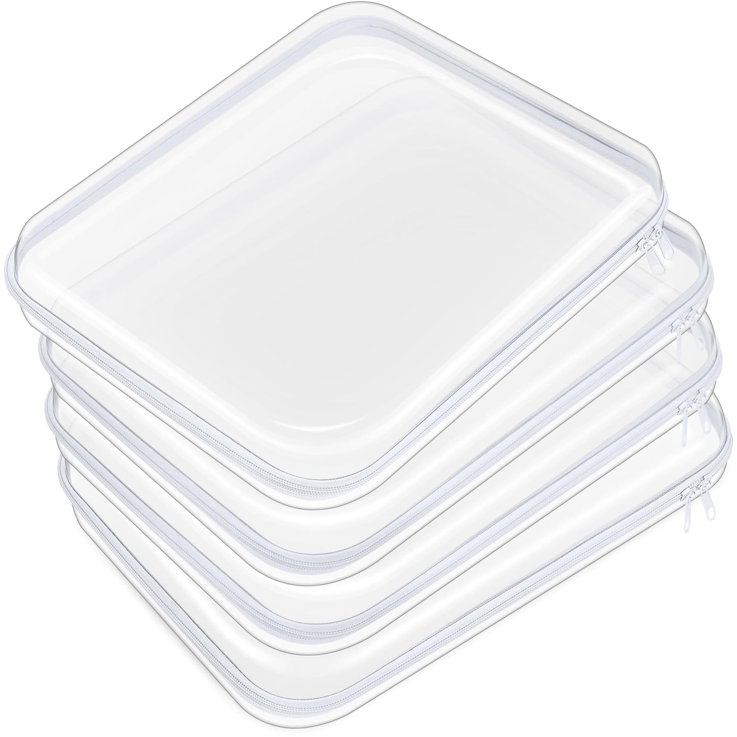 Hoolerry 4 Pcs Hard Clear Zipper Case Makeup Bags Plastic Zipper Pouch Transparent Storage Box Containers for Cosmetics, Snacks, Building Blocks, Puzzles(Clear,13.8 x 11.8 x 2 in,White)