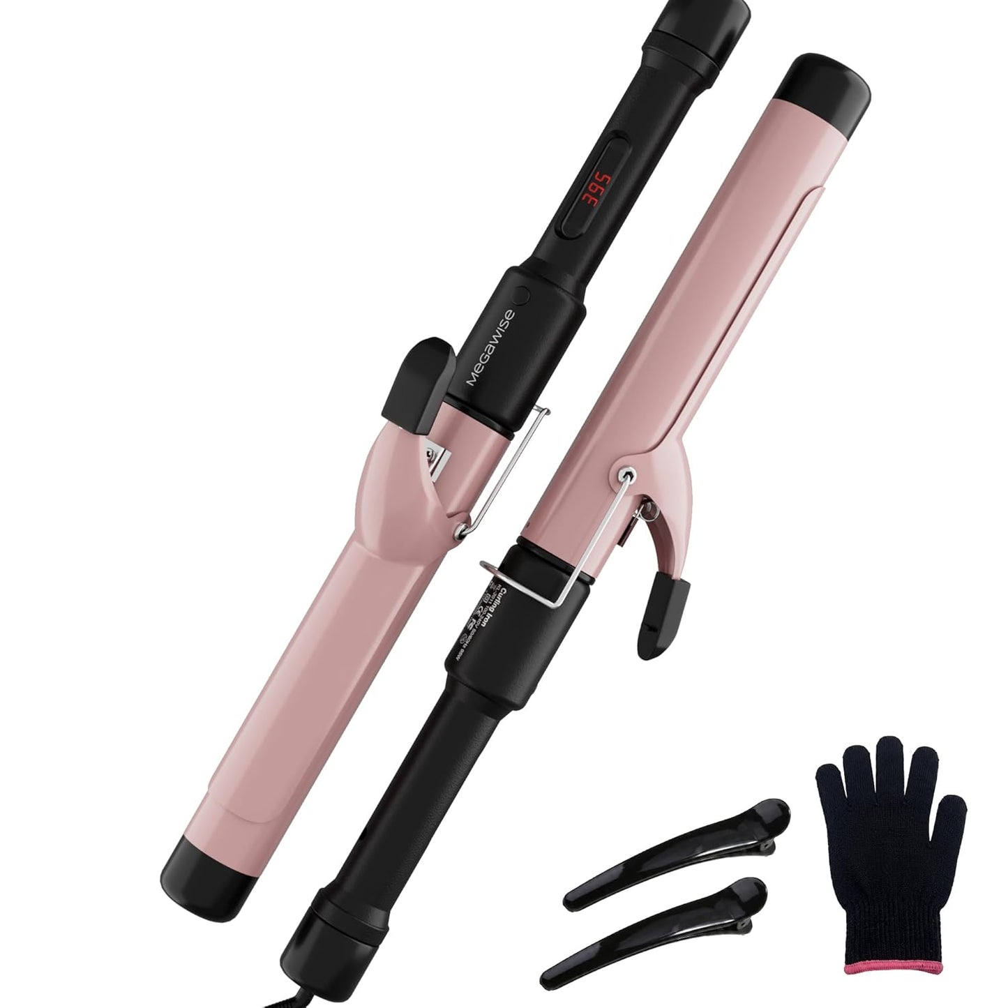 MegaWise Pro Hair Curling Iron - 1 1/4 Inch Ceramic Barrel, Fast Heating & Anti-Scald Grip | Complete Styling Kit