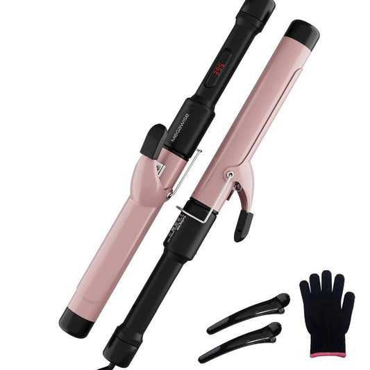 MegaWise Pro Hair Curling Iron - 1 1/4 Inch Ceramic Barrel, Fast Heating & Anti-Scald Grip | Complete Styling Kit