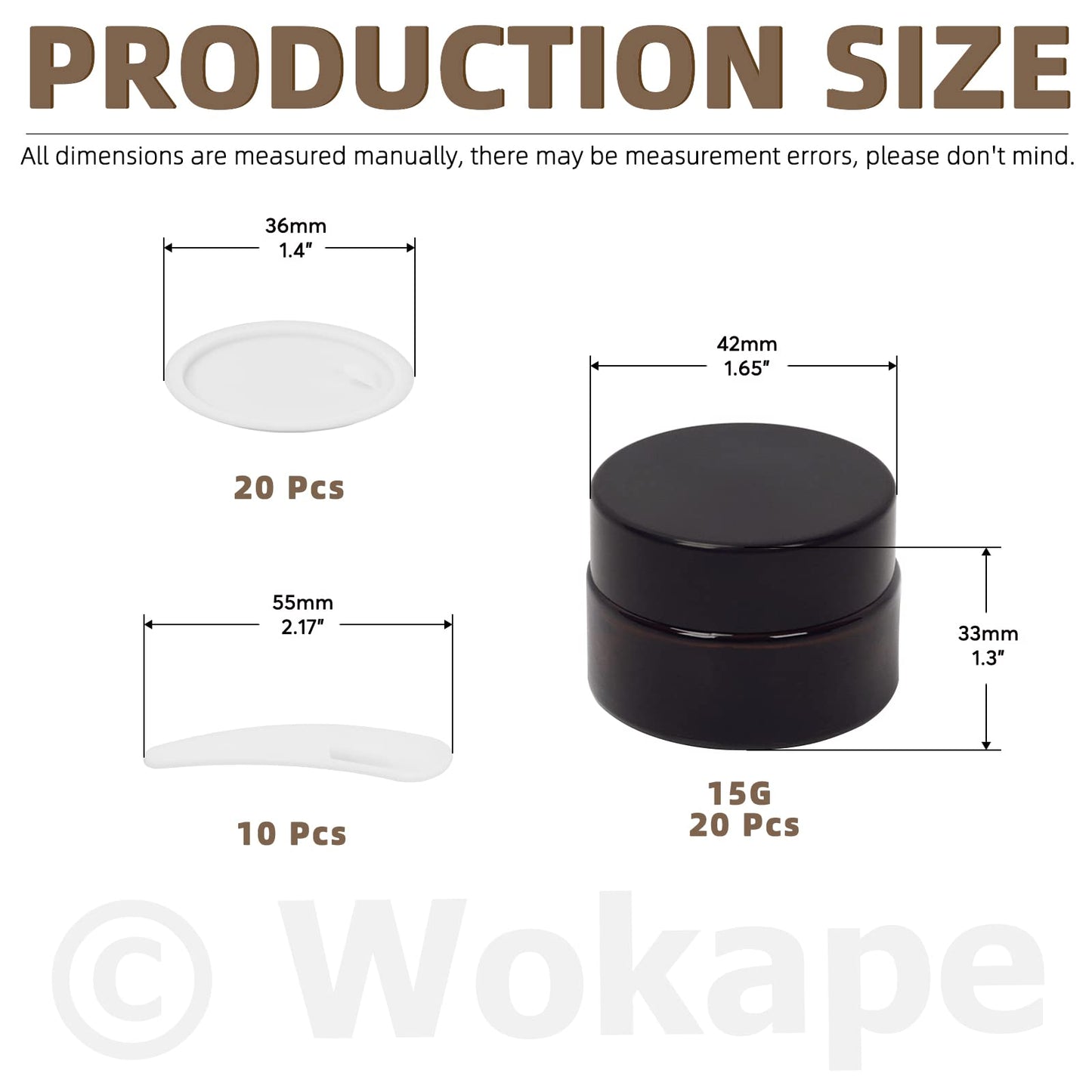 Wokape 20 Pack 0.5oz/ 15ml Amber Glass Jars with Liner Lids Spatulas, Round Travel Containers for Ointments Lotion Creams Sample Pack