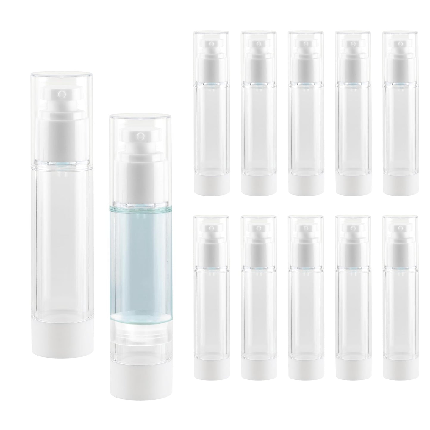 1.7 Oz 50ml Clear Airless Cosmetic Cream Pump Bottle Travel Size Dispenser Refillable Containers/Foundation Travel Pump Bottle for Shampoo (Pack of 20)