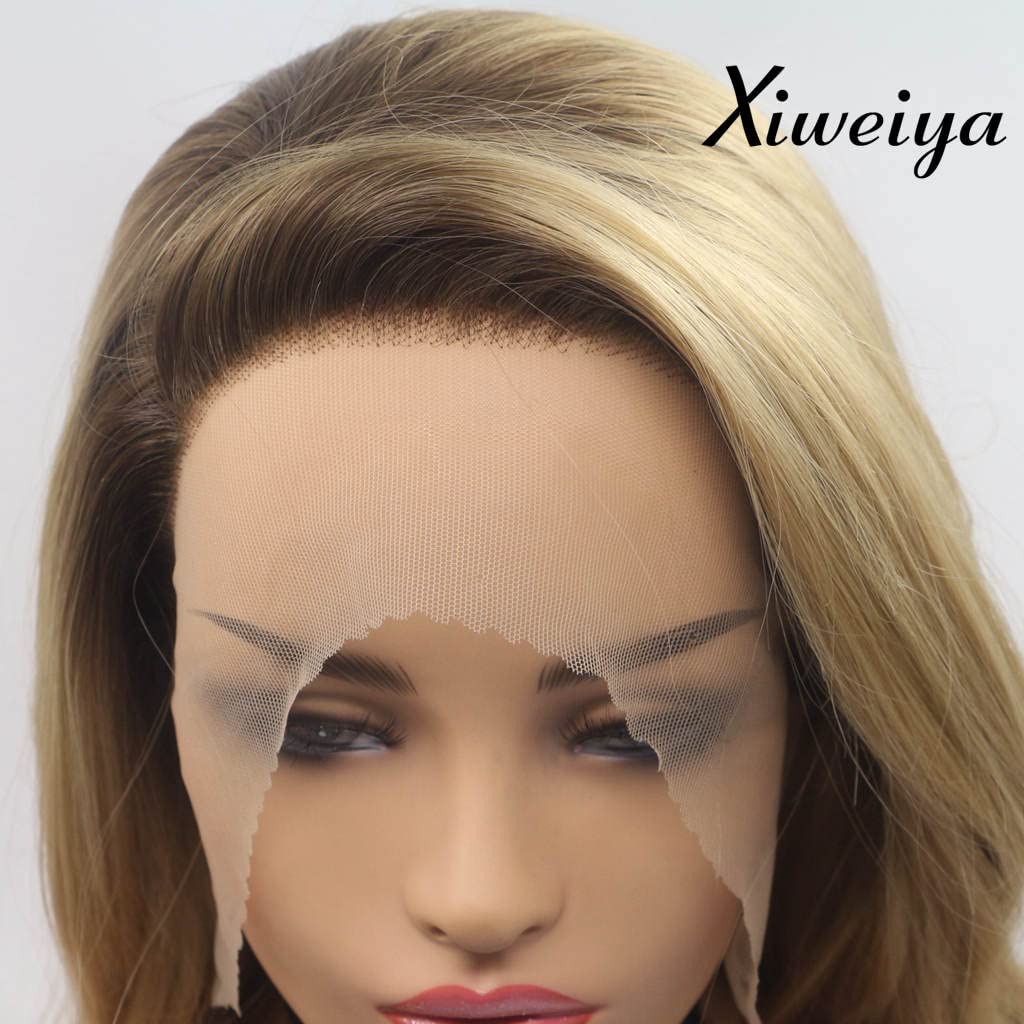 xiweiya Light Blonde Lace Front Wig with Brown Roots Long Body Wave Blonde Mixed color Side Part Glueless Natural Looking Lace Front Wigs Heat Resistant Hair for Women 24inch