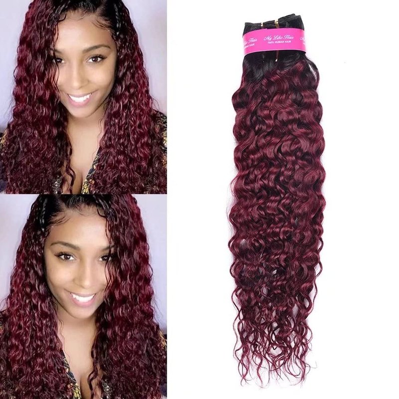 FEEL ME Ombre Water Wave Hair 1b/99j Dark Root Burgundy Ombre Brazilian Hair Bundles 8A Unprocessed Brazilian Virgin Hair 100% Ombre Human Hair Weave Bundles Extension 100g 16 Inch