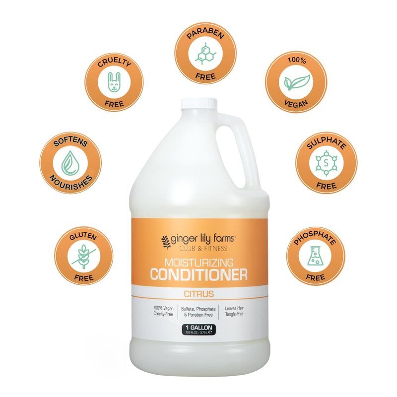 Ginger Lily Farms Club & Fitness Moisturizing Conditioner for Dry Hair, 100% Vegan & Cruelty-Free, Citrus Scent, 1 Gallon (128 fl oz) Refill