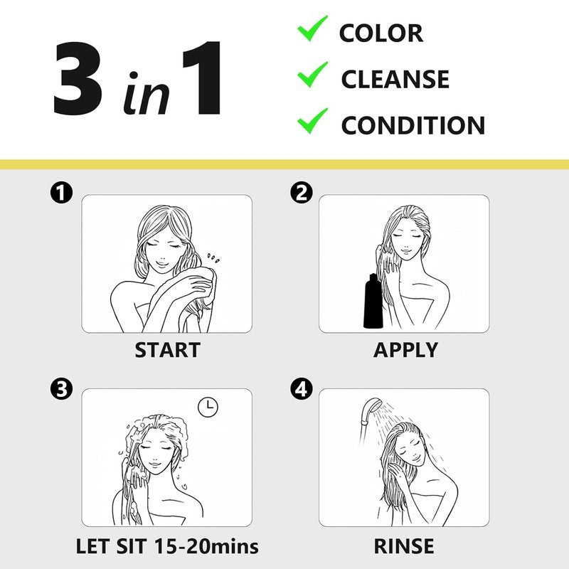 Dark Brown Hair Dye Shampoo - 3 in 1 Gray Hair Coverage for Men & Women | Nourishing Formula