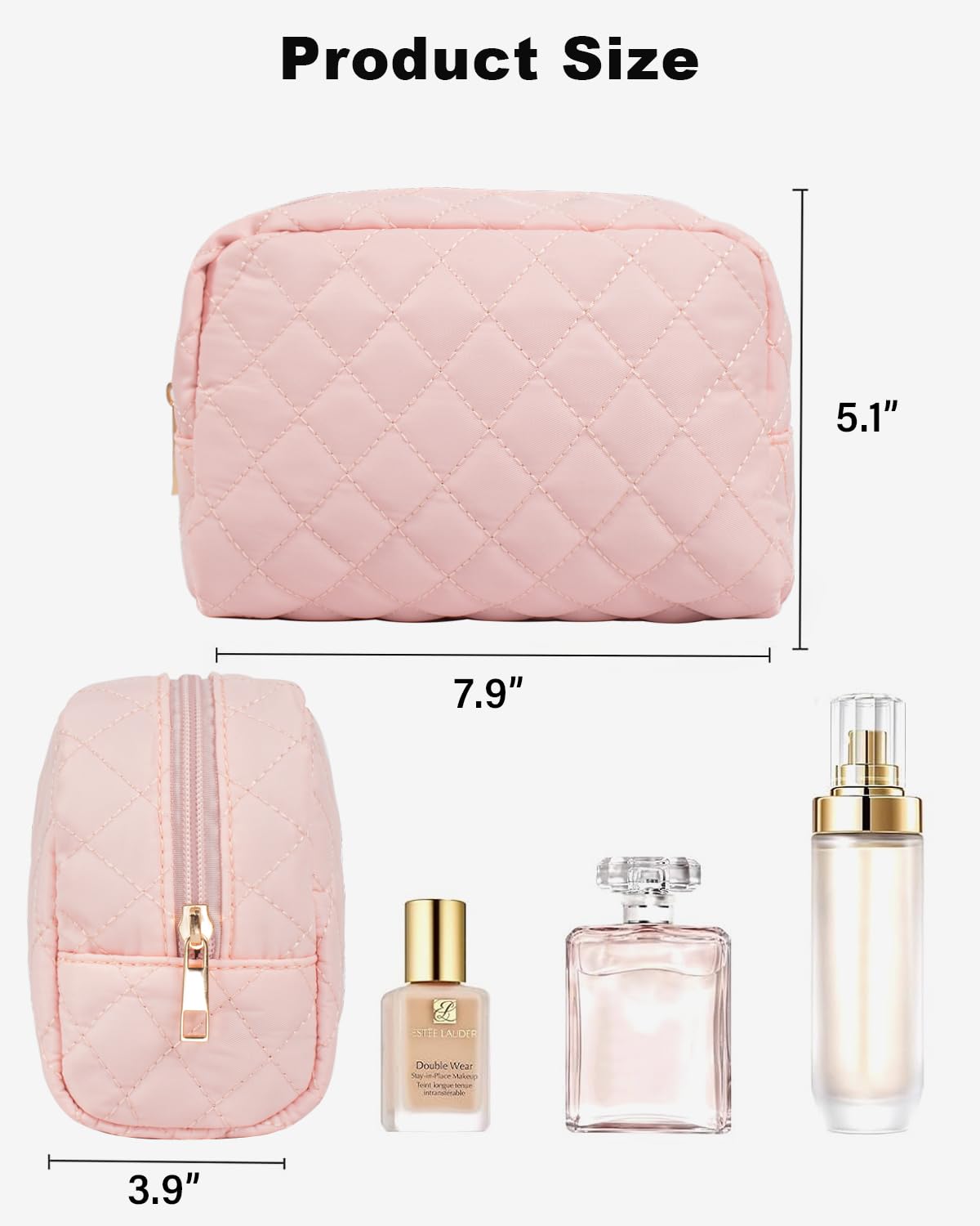 LETGO Travel Makeup Bag for Women Girl,Quilted Makeup Bag Cosmetic Bag,Cute Puffer Make Up Organizer Bags,Pink Car Accessories for Girls(Pink)