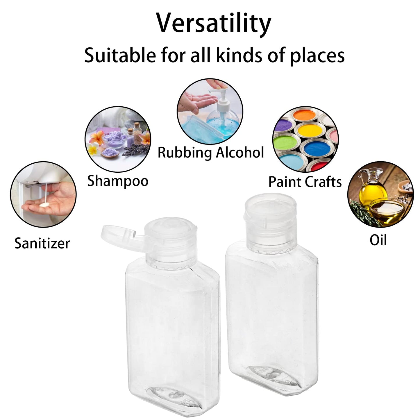Frcctre 60 Pack 2 Oz Empty Clear Plastic Travel Bottles, Portable Refillable PET Bottles with Flip Top Caps, Travel Size Containers for Hand Sanitizer Shampoo Lotion Toiletry