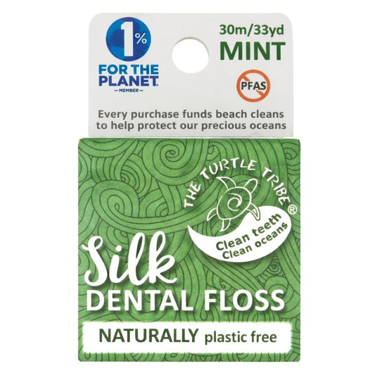 The Turtle Tribe® Natural Dental Floss, 33 Yards, 100% Pure Silk Floss, Plastic Free, PFAS Free, Funding Beach Cleans to Protect Our Precious Oceans, Mint Flavour