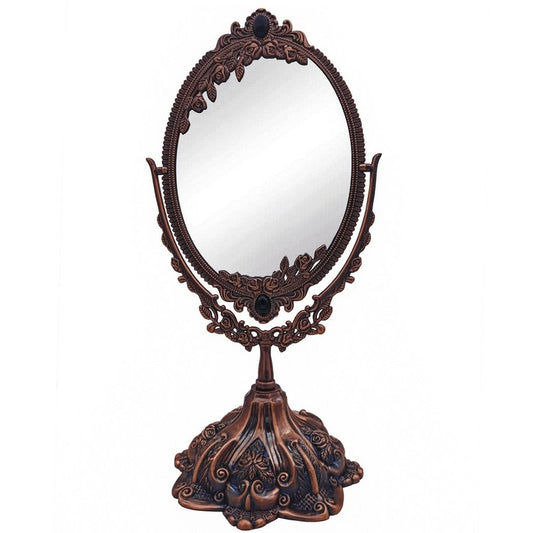 Hsiwto Vintage Double Side Makeup Mirror, Alloy Metal Table Makeup Desktop Mirror with 360 Degree Rotation Cosmetic Makeup Tool for Women Girls, Large Red Copper