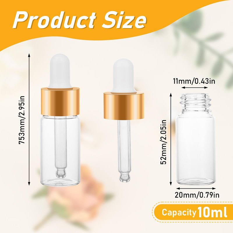 COTOM 100 Pack Mini Dropper Bottle for Cuticle Oil, 10ml Small Sample Essential Oil Dropper Bottles for Travel, Clear Empty Vails for Cosmetic Perfume