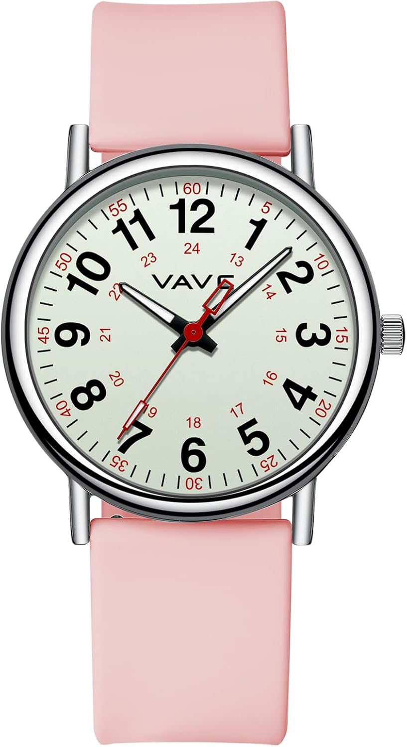Waterproof Analog Nurse Watch for Nurses,Students,Medical Professionals,Women Men,with Luminouse Easy Read Dial,Military Time,Second Hand and 24 Hour,Comfortable Silicone Band.