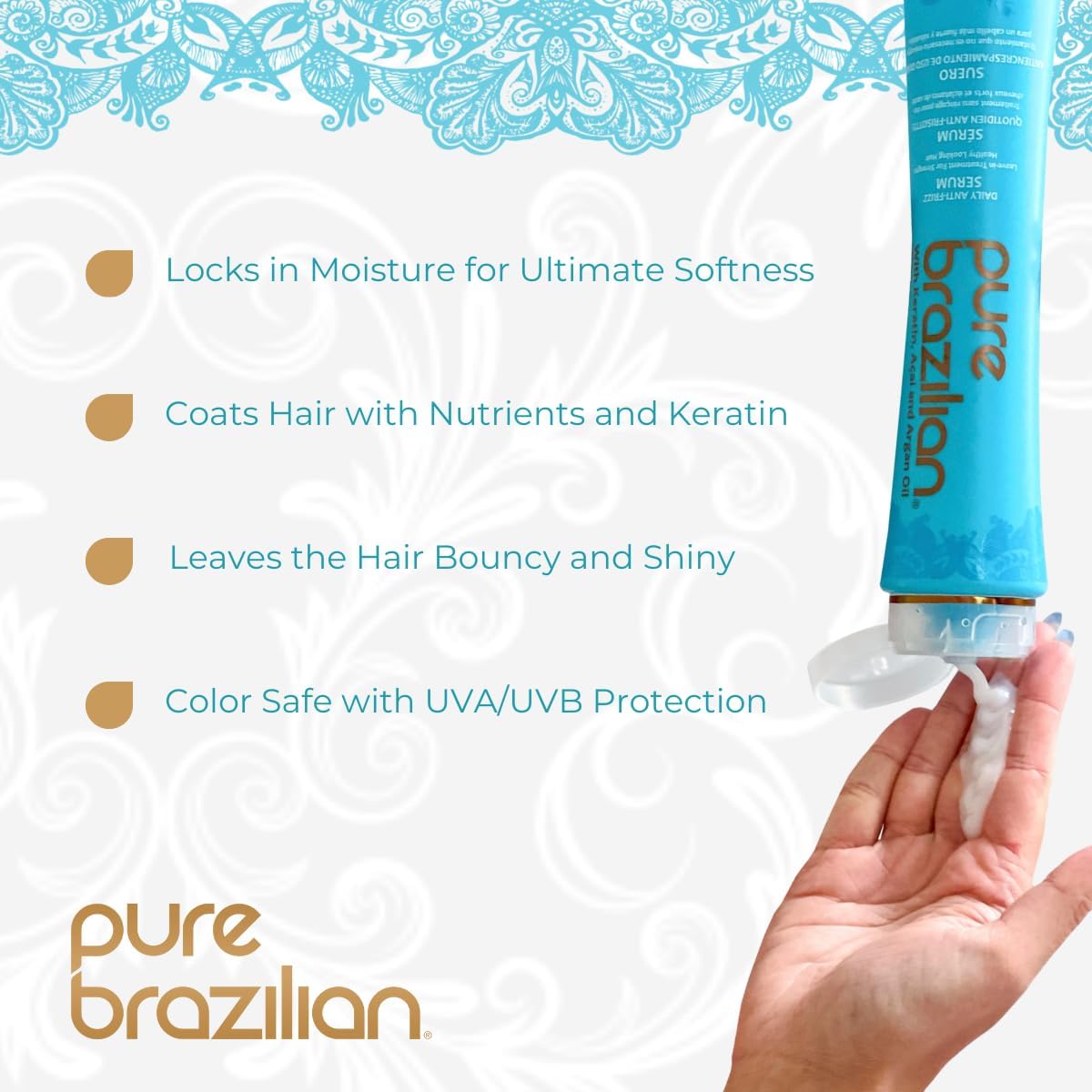 Pure Brazilian Anti-frizz Daily Leave-in Serum - Strengthening Hair Treatment Formulated to Fortify and Protect Your Hair From Heat & UVA/UVB