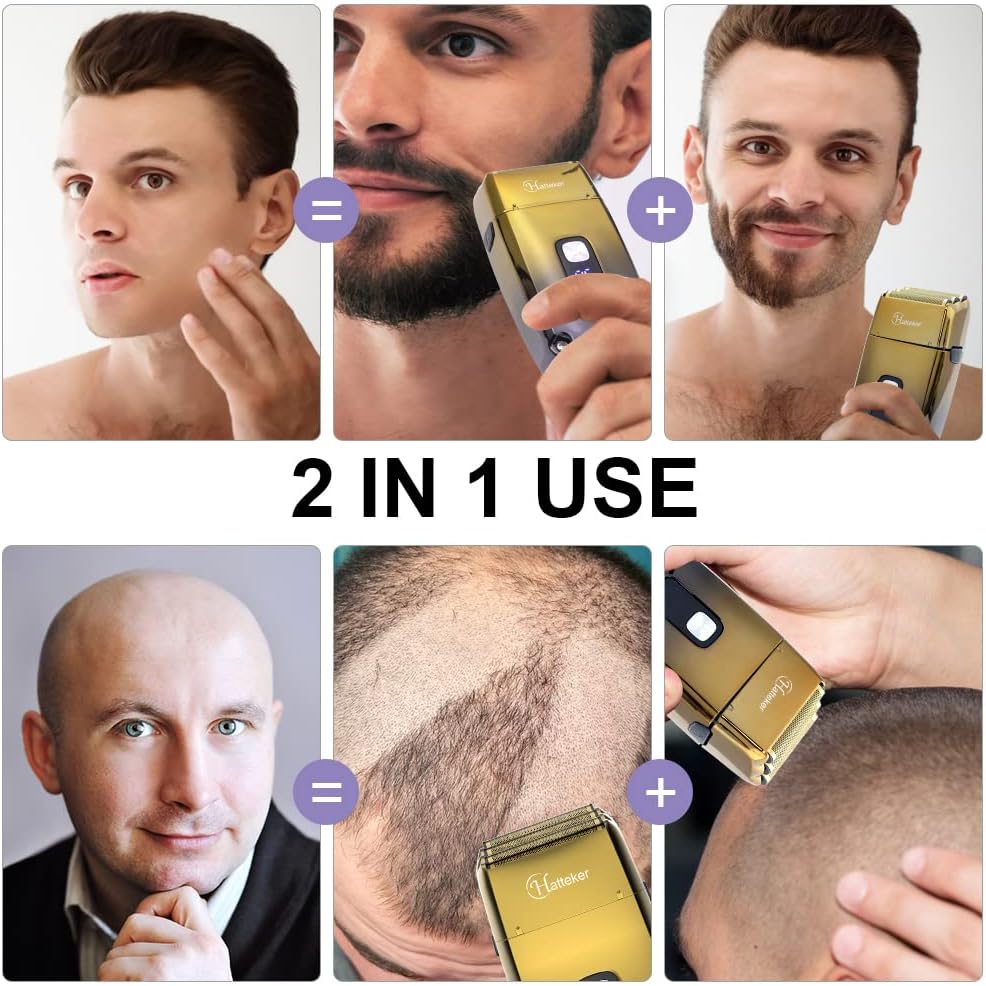 Hatteker Electric Foil Head Shaver for Men - Triple Blade Waterproof Bald Head Trimmer | Cordless Gold