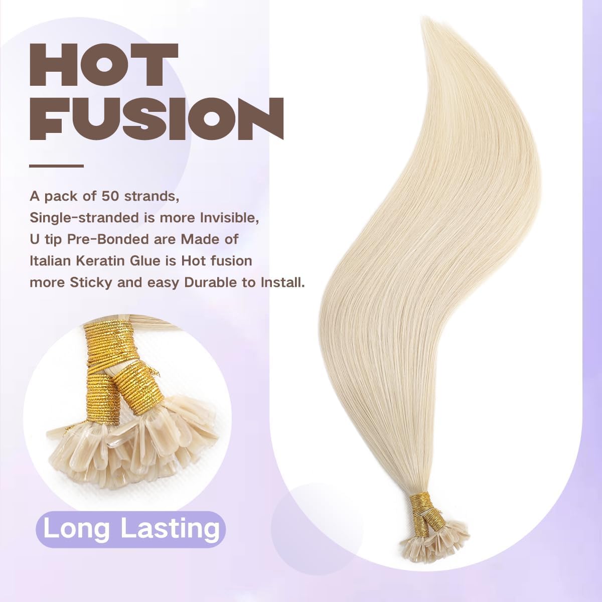 Sindra U Tip Hair Extensions 14 Inch Platinum Blonde 40g Keratin Human Hair 50 Strands Hot Fusion Pre Bonded Extensions Utip#60-14inch)