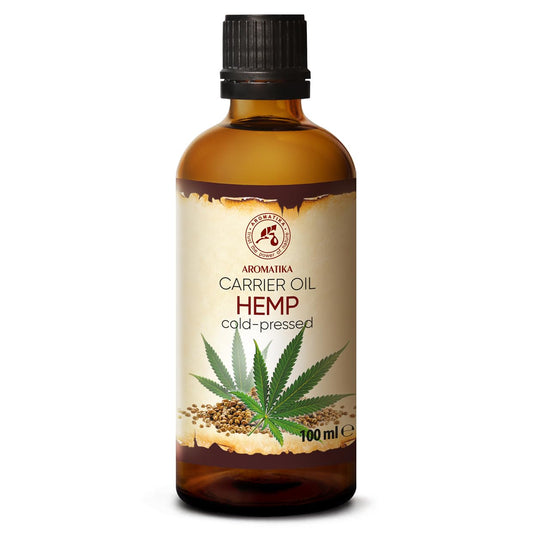 AROMATIKA Hemp Oil 3.4 Fl Oz - Pure & Natural - Cold Pressed Hemp Seed Oil - Unrefined Carrier Oil for Essential Oils - for Skin - Nails - Lips - Hair - Face & Body Care