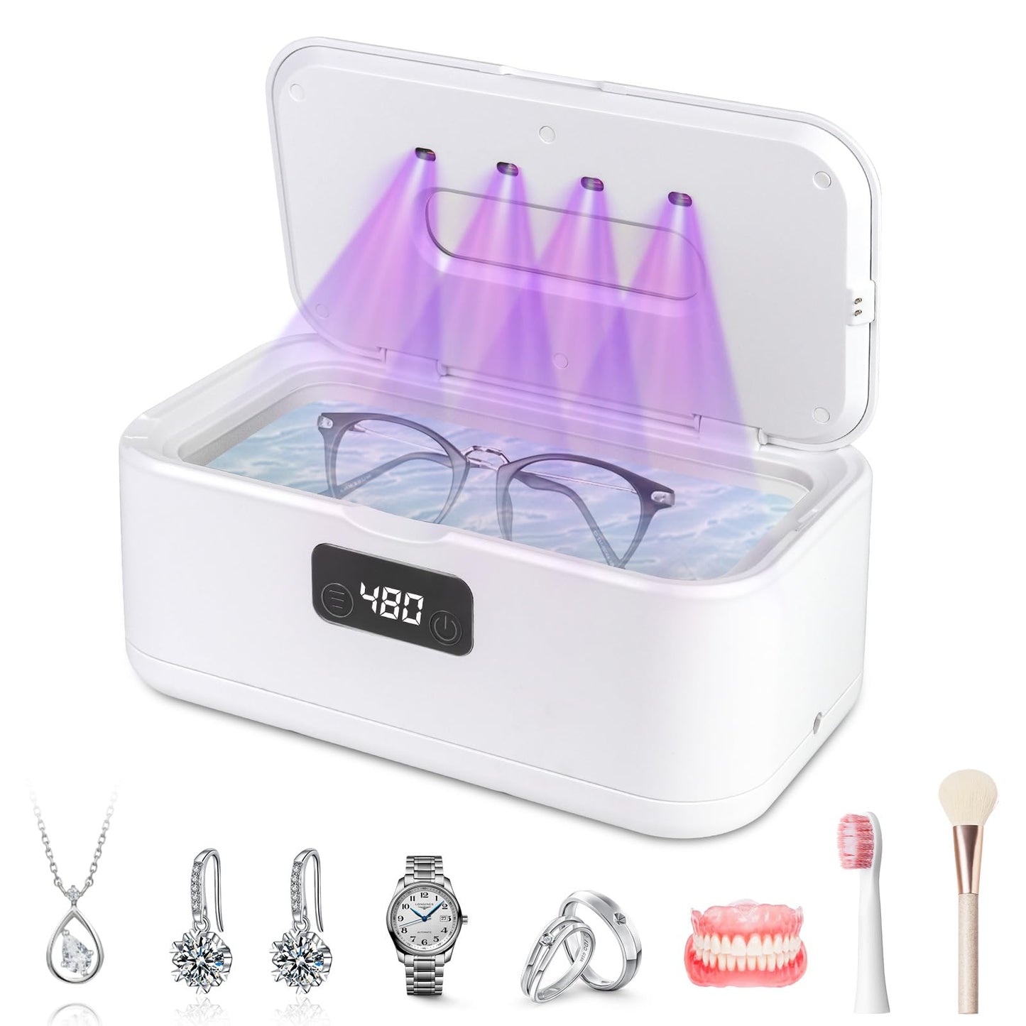Ultrasonic Cleaner, Retainer Cleaner for Jewelry,Dentures,Braces,Eyeglasses,Mouth Guards,Ultrasonic Dentures Cleaner with 4UV-C,All-in-one Professional Ultrasonic Cleaner Machine