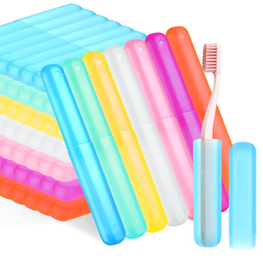 Aemygo 70 Pieces Travel Toothbrush Case, 7 Colors Portable Toothbrush Storage Holder Bulk Plastic Dust Proof Toothbrush Cover Protector Holder for Outdoor Trip Home Camping School