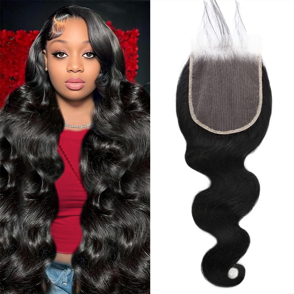 5x5 Lace Closure Body Wave HD Lace Closure Pre Plucked 100% Brazilian Virgin Human Hair Extensions for Black Women with Baby Hair Free Part Natural Color 14 Inch