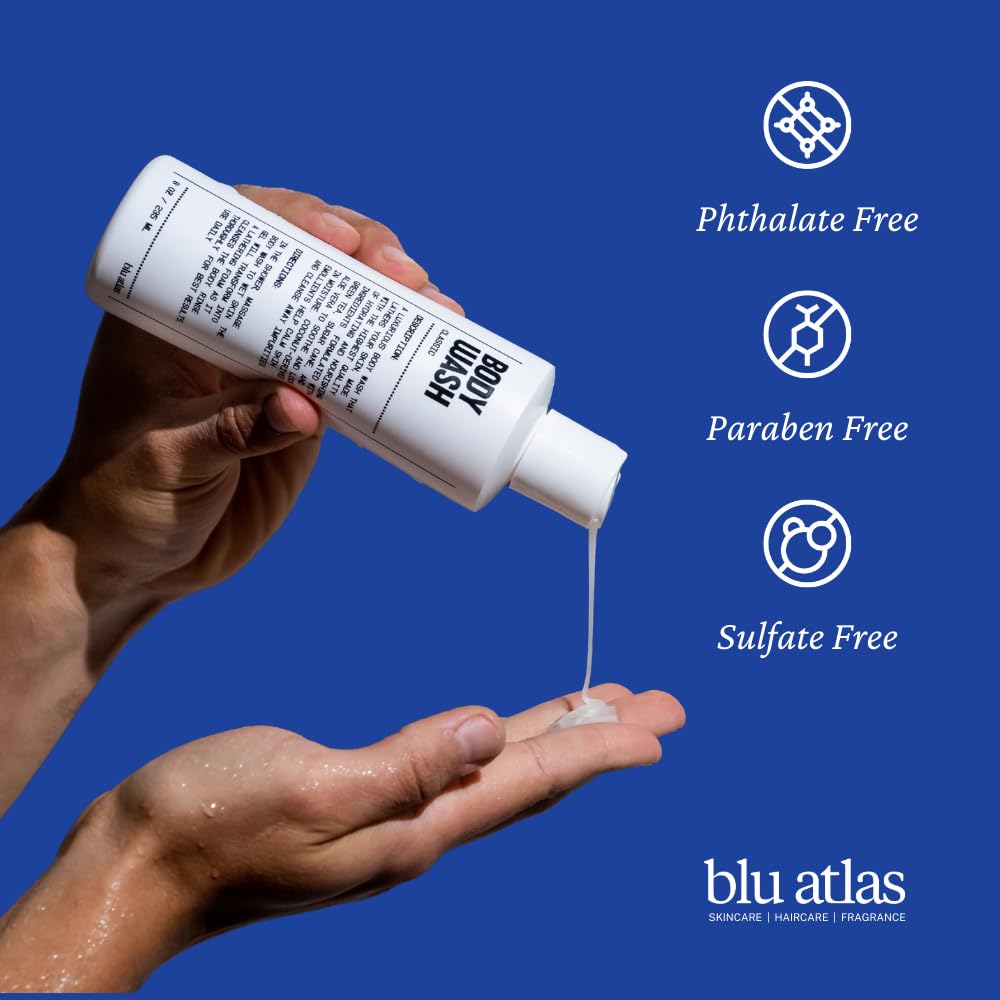 Blu Atlas Body Wash, 8oz - Sulfate-Free Gel Body Wash for Men, Moisturizing Formula Suitable for All Skin (Classic)