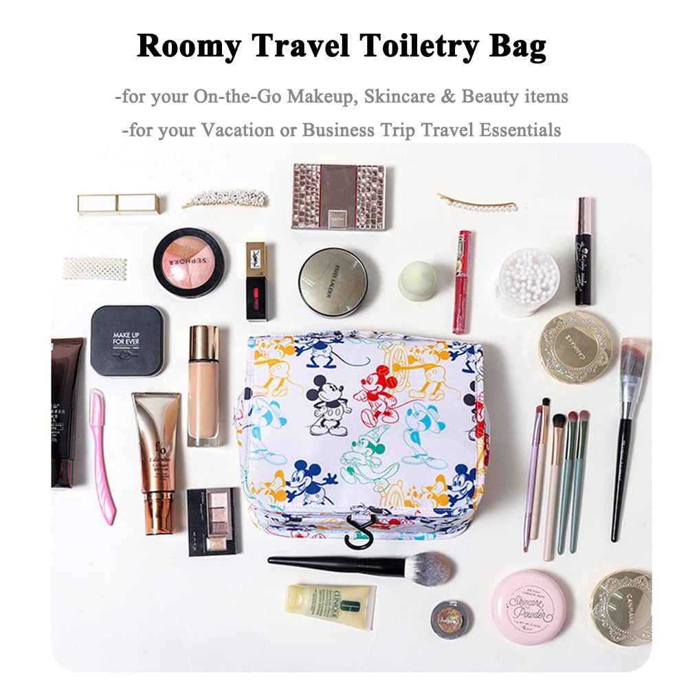 Finex Mickey Colorful Cartoon in White Background Toiletry Shower Bag with Handle and Hanging Hook for Travel Skincare Cosmetic Makeup Tools