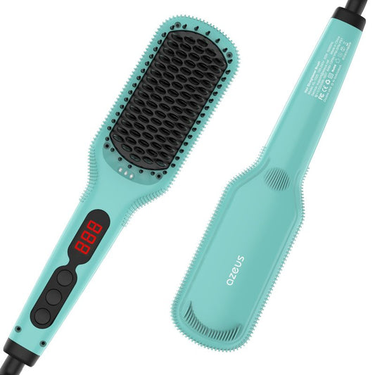 Azeus Ionic Hair Straightener Brush, Adjustable 30s Fast MCH Ceramic Heating Hair Straightening Brush with Anti Scald Feature, Frizz-Free Shine & Hair Repair (Turquoise Blue)