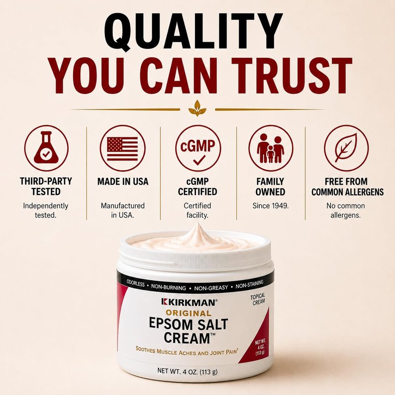 Kirkman – Epsom Salt Cream – 4oz Cream – Gluten Free – Casein Free