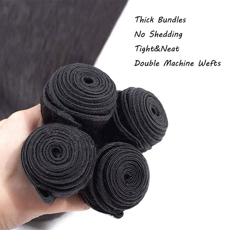 Straight Bundles Human Hair Bundles 14 14 16 16 Inch Human Hair Bundles 10A Grade 100% Unprocessed Virgin Straight Brazilian Hair Bundles 4 Bundles Human Hair Extensions for Black Women Natural Color