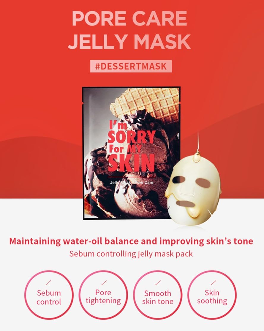 I'M SORRY FOR MY SKIN Jelly Face Mask Korean Skin Care, Fun Hydrating Sheet Masks Set, Holiday Self-Care Gifts for Women, Cute Skincare Stocking Stuffers, Pack of 10 (Dessert Pore Care Mask)