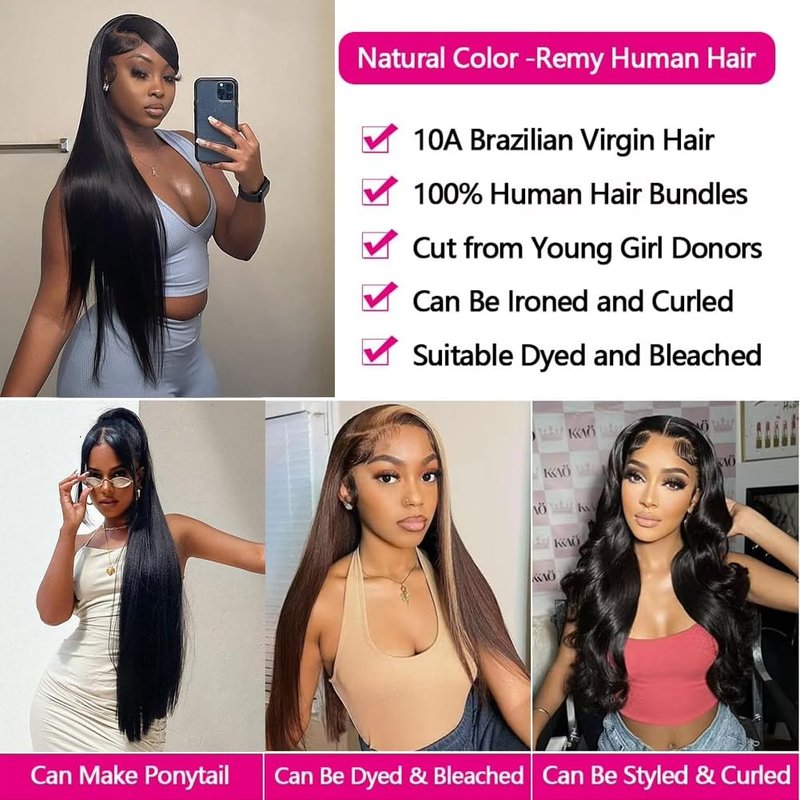 Human Hair Bundles - 100% Unprocessed Brazilian Virgin Hair | Thick, Silky Straight Extensions 10-14 Inch
