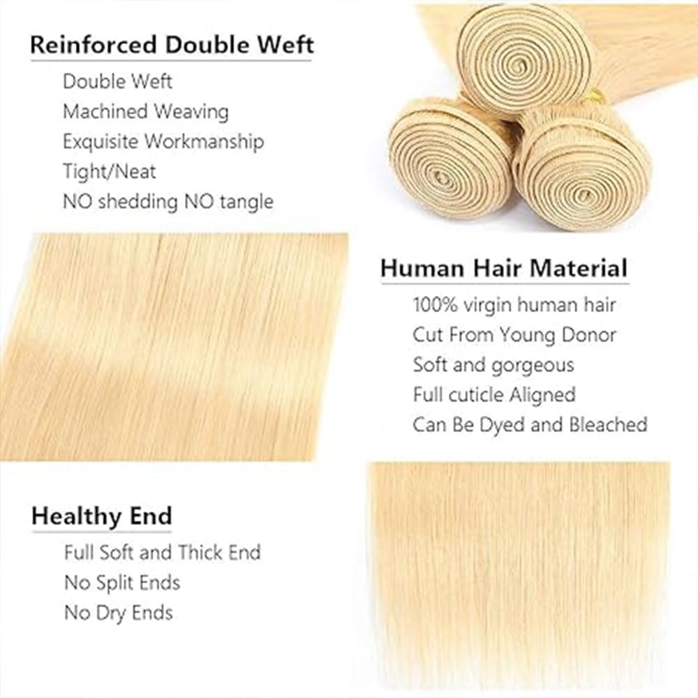 #613 Blonde Bundles Human Hair 18 20 22 Straight Color 613 Human Hair Bundles Blonde Extension 100 Gram Per Bundle 12A Unprocessed Brazilian Remy Hair Virgin Hair for Black Women