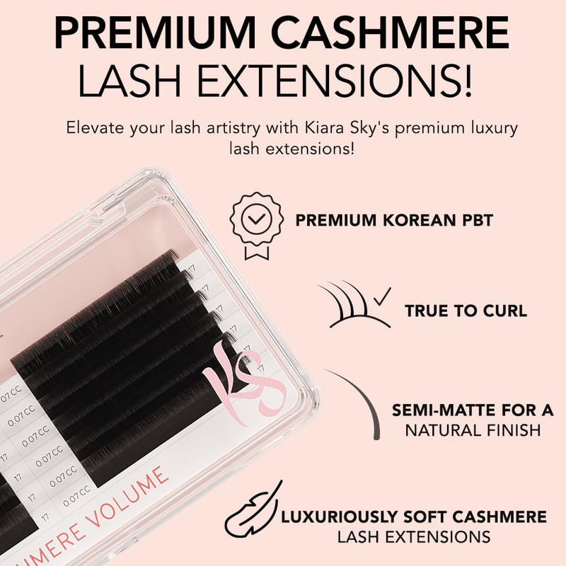 KIARA SKY Cashmere Volume Lash Extensions - Soft Semi-Matte Finish | Professional Use | Black (D-0.05-12MM)