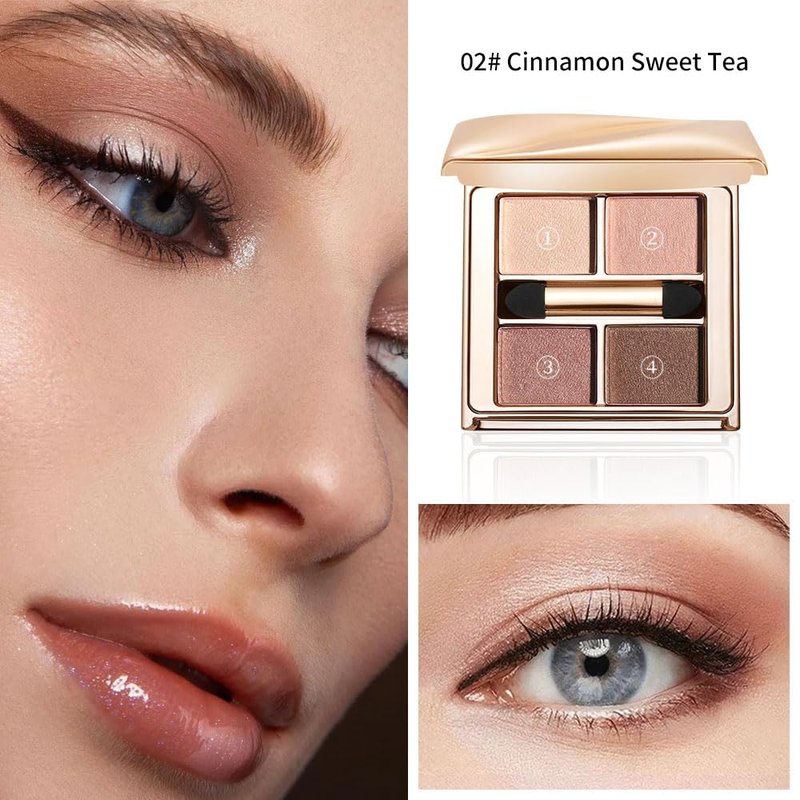 Nude Rose Shimmer Eyeshadow Palette–4 Soft Pearl Shades in Champagne, Nude Rose, Rosy Taupe&Mocha Brown, High Pigment Long Lasting Satin Eye Shadow for Natural Everyday Guve, Paleta de Sombras de Ojos