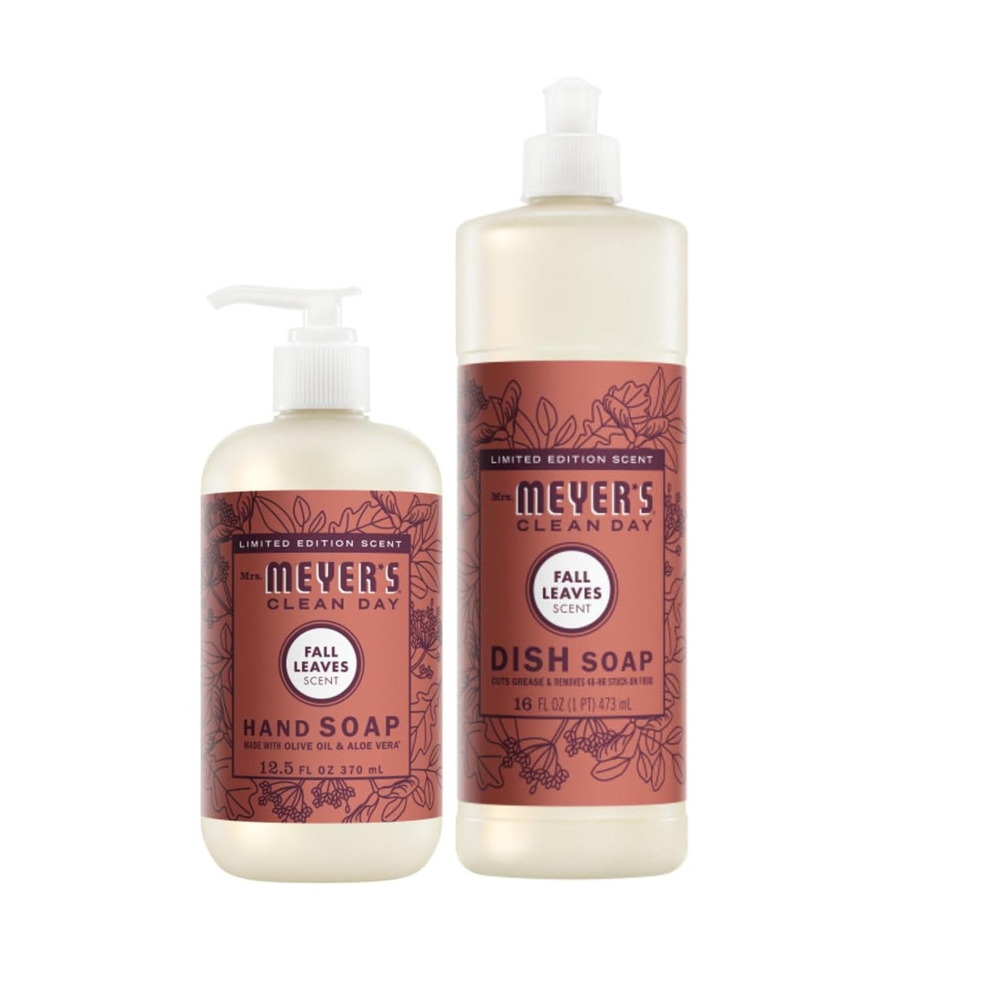 Mrs. Meyer's Clean Day Hand & Dish Soap Set - Fall Leaves Scent | 12.5 OZ & 16 OZ Bottles