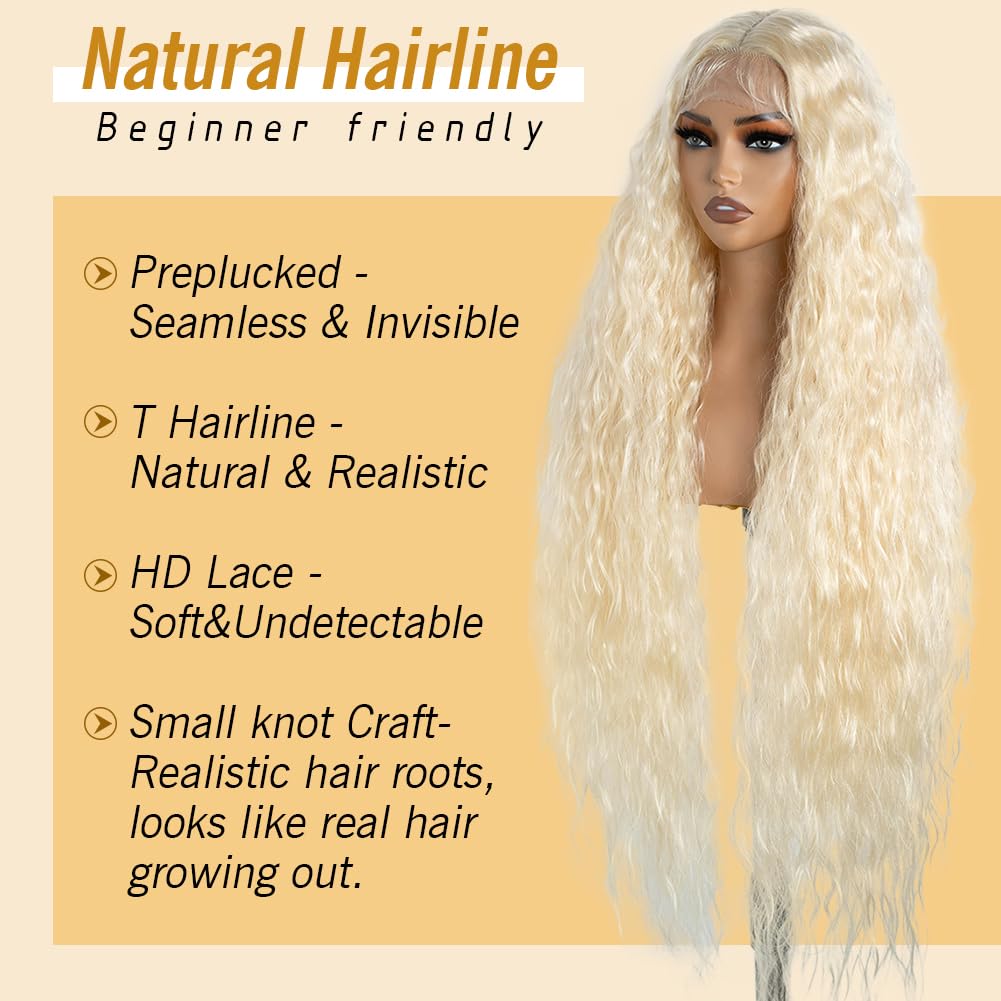 Joedir Hair Super Long Wigs for Women 36 inch Lace Front Wig 5 Inch Middle Parting Synthetic Hair Bohemian Waves (RC613)