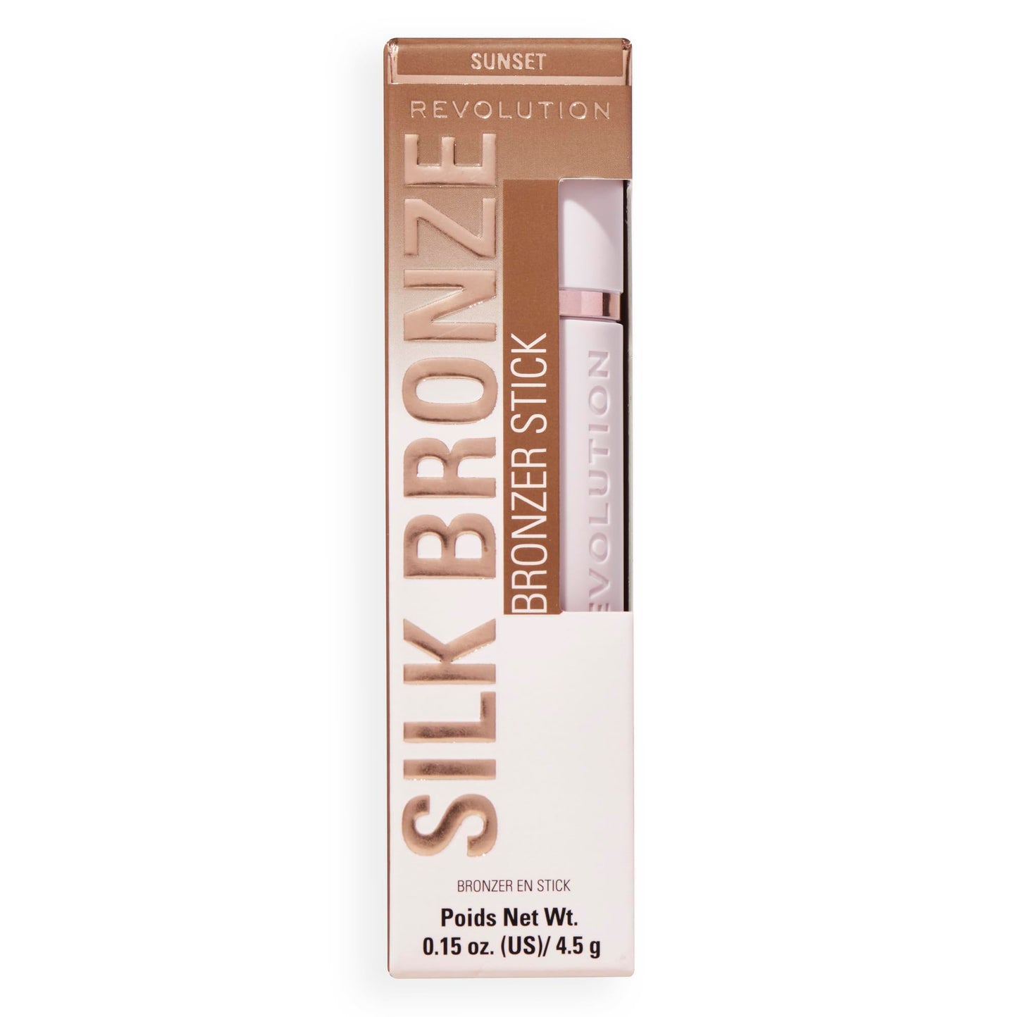 Revolution Beauty London, Skin Silk Bronzer Stick, Buildable Color for Cheek, Eye, & Lip, Cream-to-Powder Formula, Vegan & Cruelty-Free, Medium Sunset, 0.15 oz