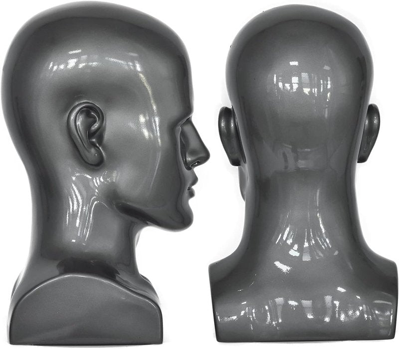 Black Male PVC Mannequin Head | Display Stand for Hats, Scarves, Wigs & Glasses - Grey Color