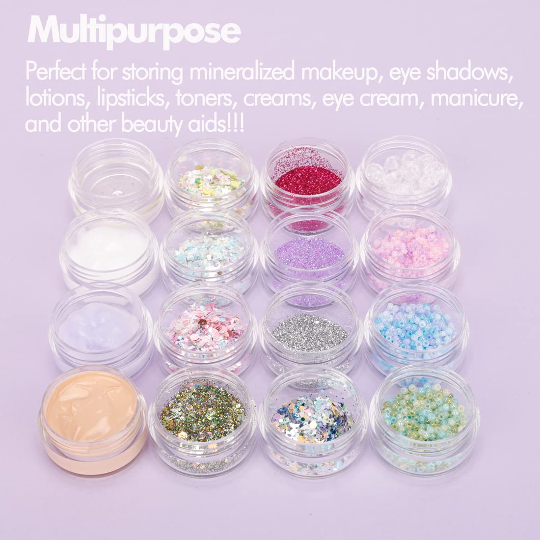 5 Gram Sample Containers With Lids, 200 Count 5ML Jars, Empty Cosmetic Jars for Glitter, Lotion, Cream, Beads - With Labels, Mini Spatulas