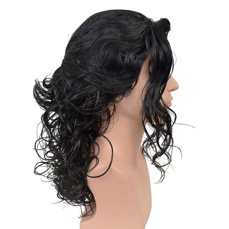 SiYi 80S Disco Wig for Men,Long Wavy Black Rocker Style Punk Metal Sytle Costume Wig for Men